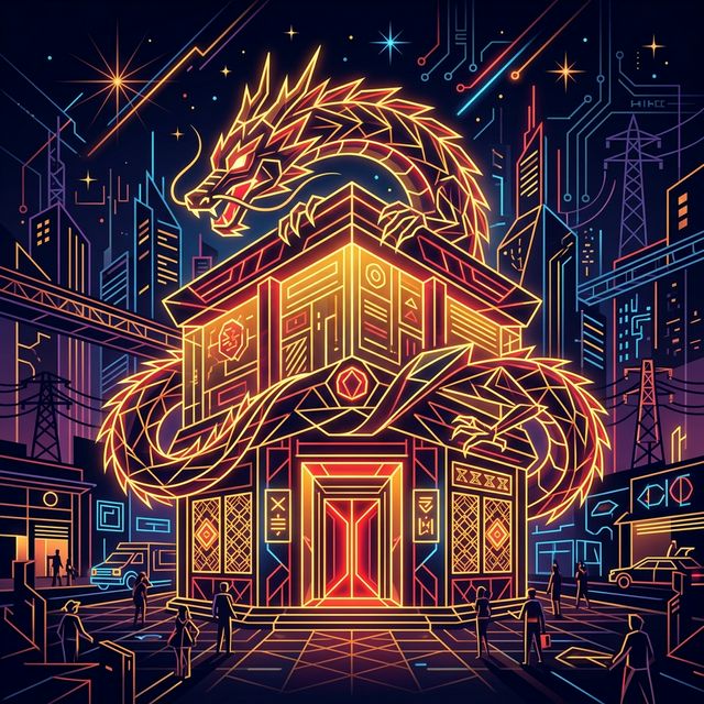 hình ảnh cửa hàng hiện đại ngập tràn ánh sáng đỏ vàng sung túc cho việc ngày tốt mở hàng năm 2026