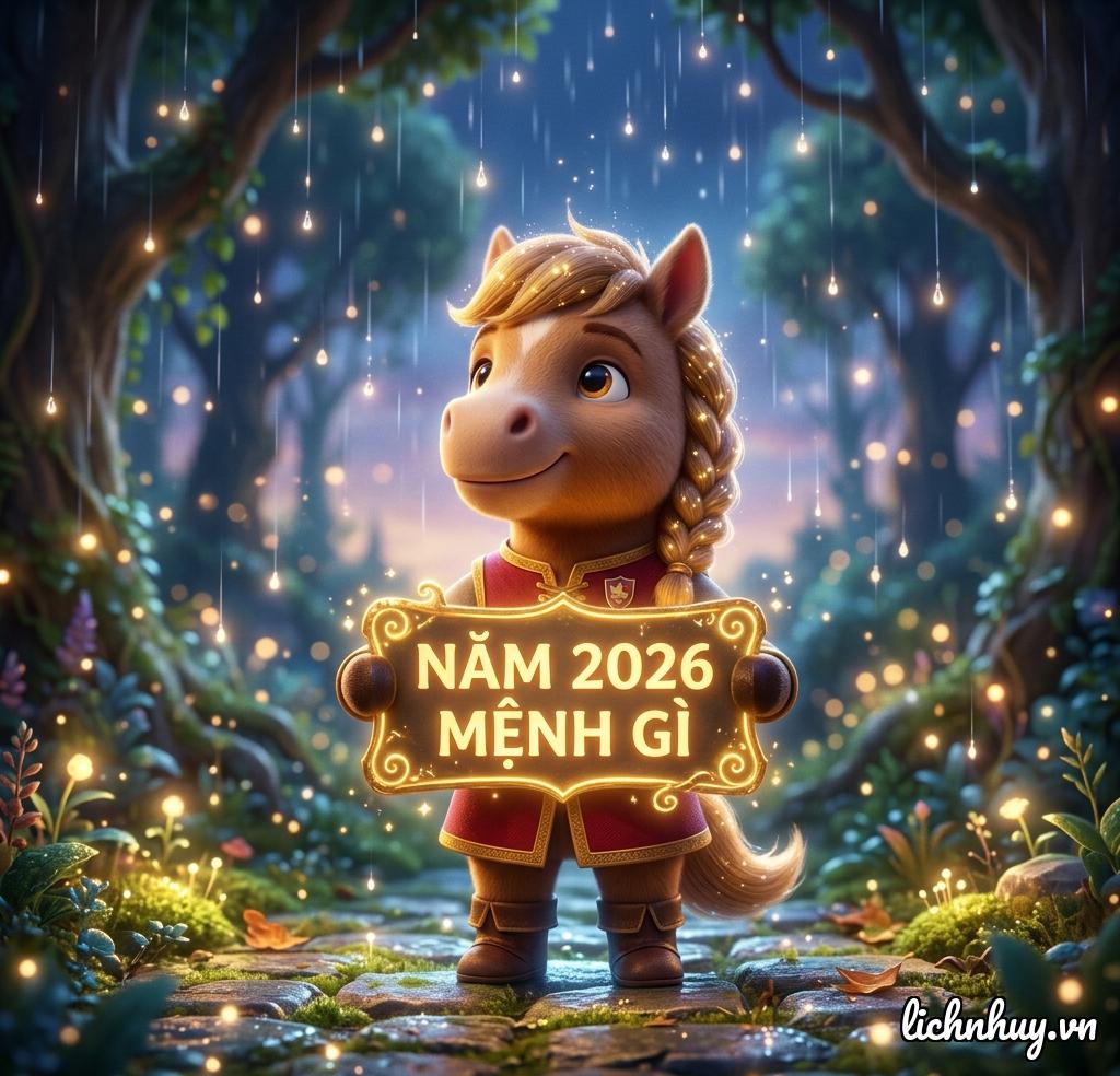 đồ họa phong thủy giải mã năm 2026 là mệnh gì với hình ảnh nước mưa trên trời