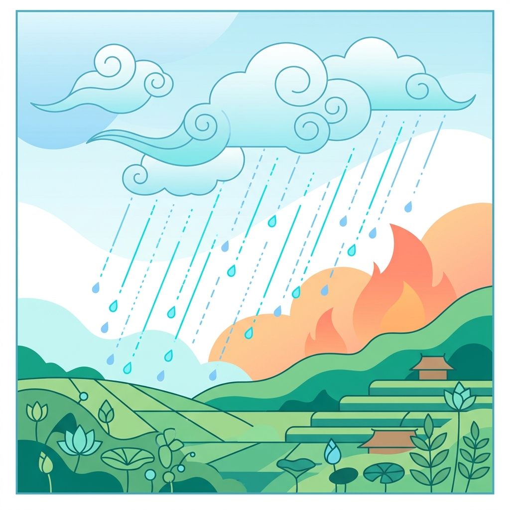 đồ họa phong thủy giải mã năm 2026 là mệnh gì với hình ảnh nước mưa trên trời